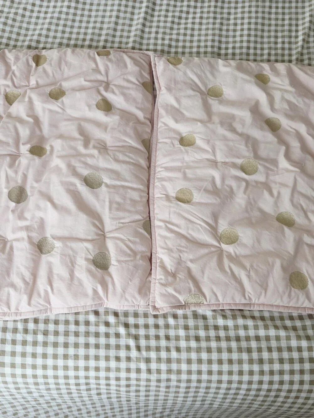 Pottery Barn Emily & Meritt Floral Duvet, Striped Shams + Gold Dot Quilt & Shams